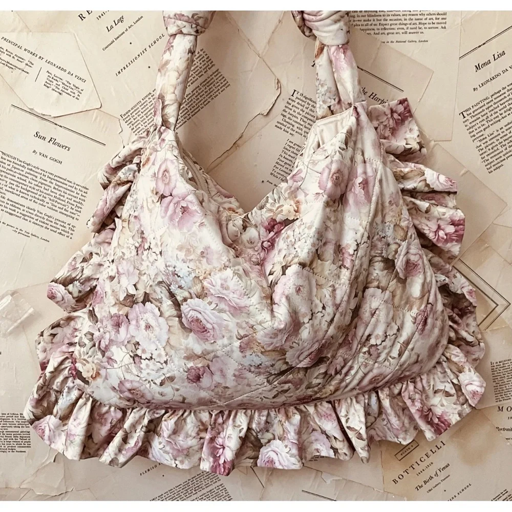 Free People Selkie Couch Cushion Bag Tote Shoulder Pammy Ivory Pink Floral - Picture 7 of 7